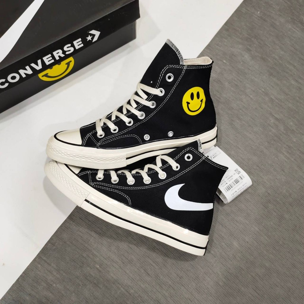 Sepatu Murah Import Converse 70s Hi X Nike Smile Black White| Pria Dan Wanita