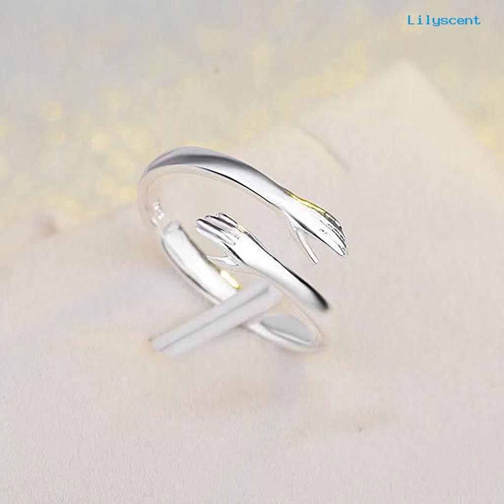 Ls Cincin Terbuka Adjustable Model Tangan + Hati Simpel Untuk Wanita