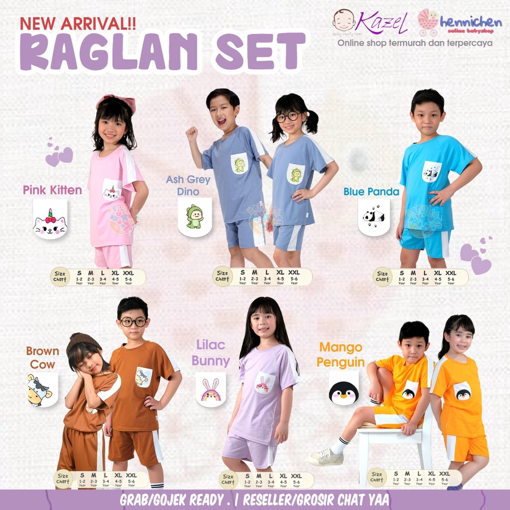 HARGA AMBYAR CUCI GUDANG SUPER PROMO 12.12 KAZEL X ZEBE RAGLAN SET / PLAYSET PENDEK SETELAN BAJU ANAK UNISEX SETELAN PENDEK ANAK 1 - 16 TAHUN ( 1 STEL )