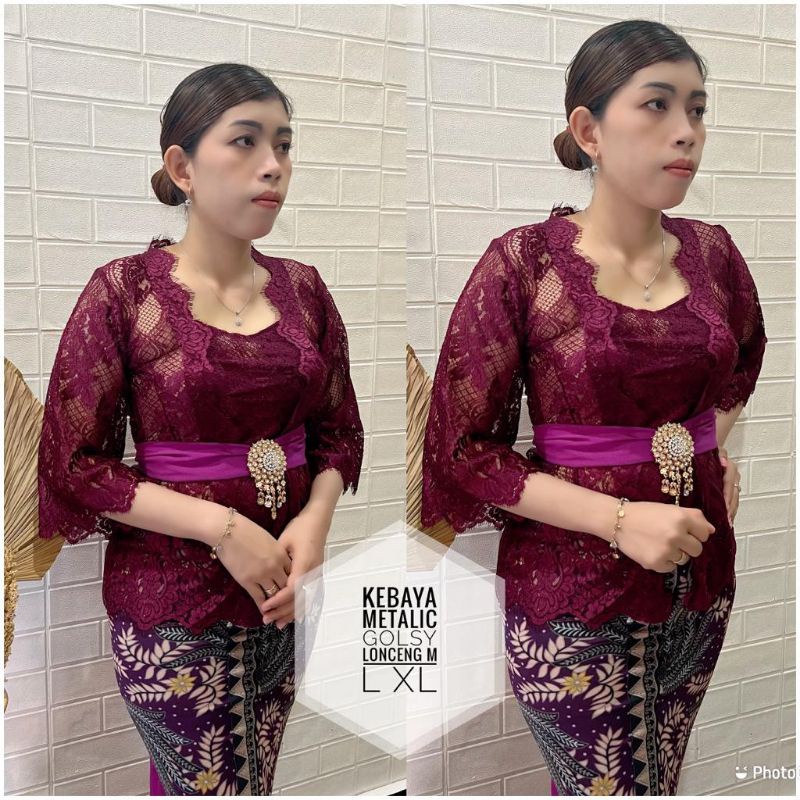 Kebaya Jadi Brokat Prancis Metalic Renda Lengan Lonceng
