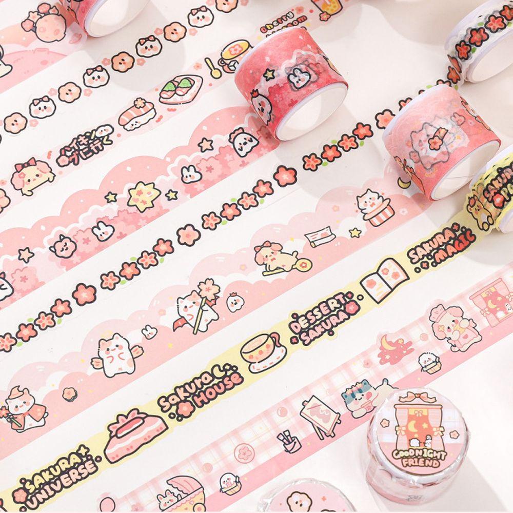 Lanfy Bahan Tape Office Supply Kawaii Handbook Hias Bunga Sakura Pink Seri Hand Rekening Tape Stiker Masking Tape