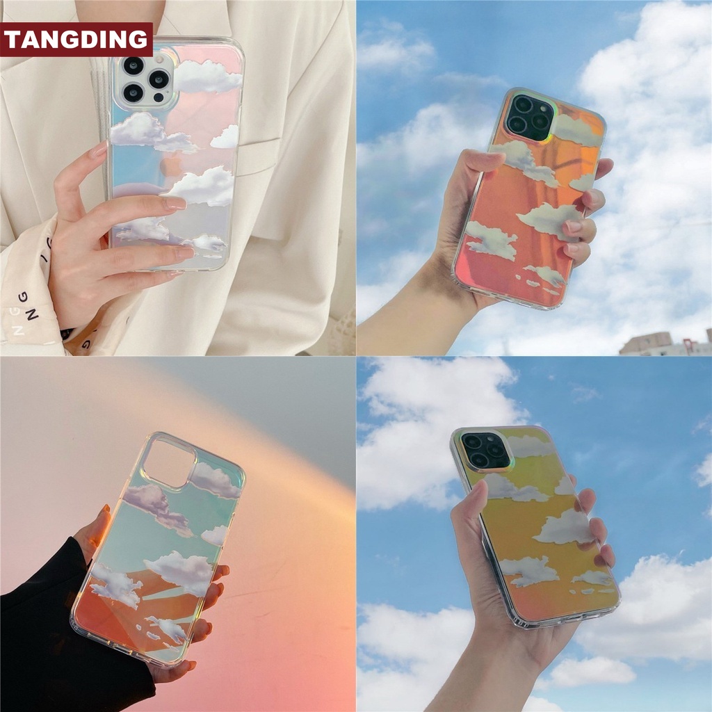 【COD Tangding】IPhone11/11pro/12/12pro Transparent Laser Rainbow Gradient Cloud Pattern Soft Protect Phone Case Cover