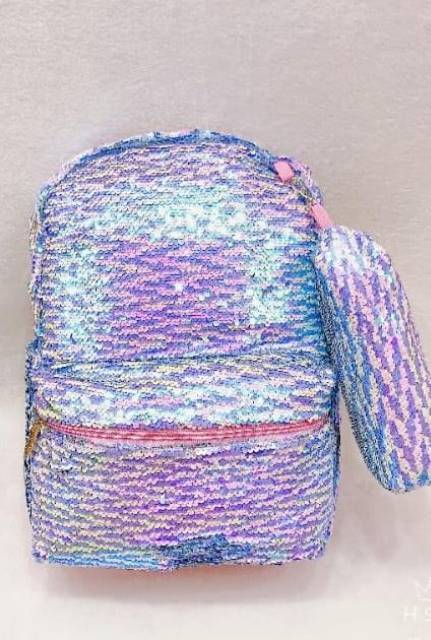 TAS RANSEL ANAK PEREMPUAN SEQUIN SEKOLAH FASHION TERBARU IMPORT SATU SET KOTAK PENSIL BISA COD