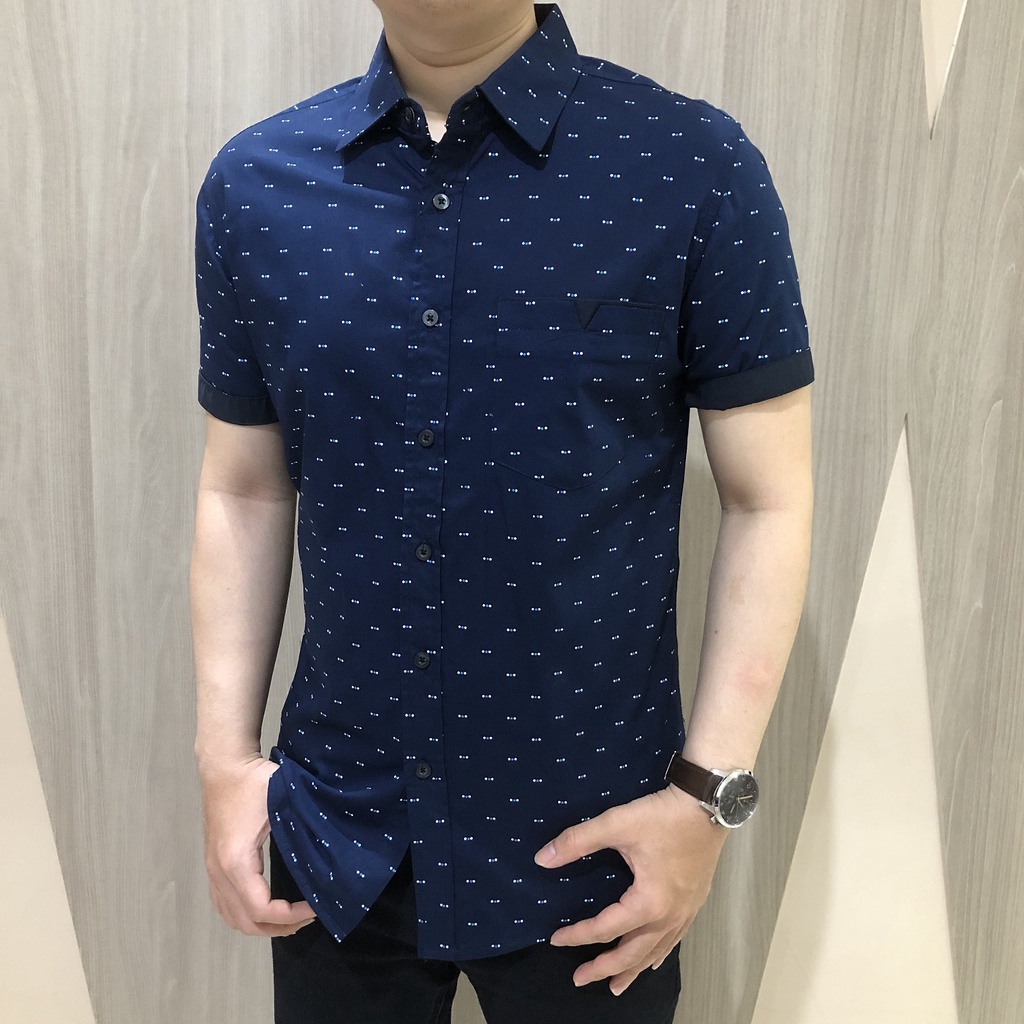 [GRIDLINE - S184 Navy &amp; Black - S119] Kemeja Pria Lengan Pendek Slimfit Katun Premium Simpel Elegan Best Seller M-XXL