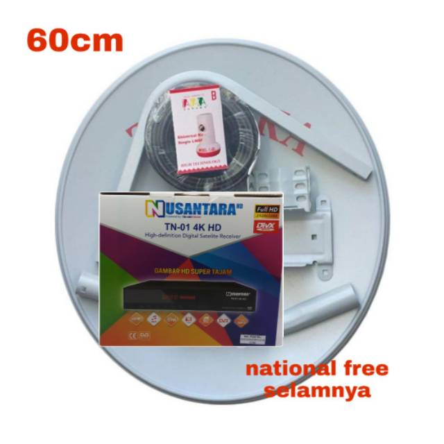 Antena Parabola 60cm lengkap receiver Tranvision nusantara Hd free selamanya