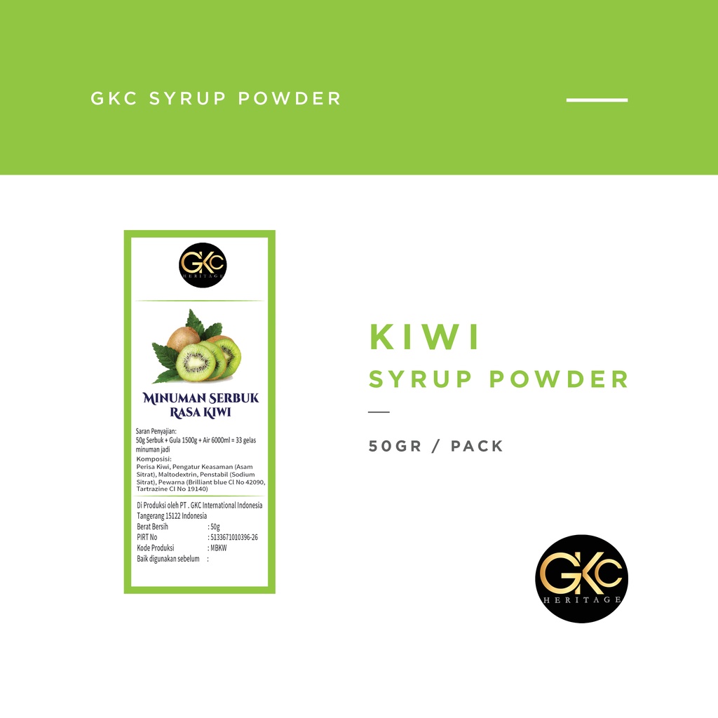 

GKC Heritage Sirup Bubuk Konsentrat Minuman Kiwi - HALAL - 50 Gram - Powder Syrup