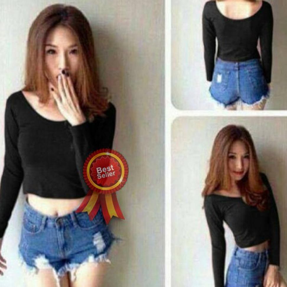 Crop Top Cewek Wanita Baju Atasan Lengan Panjang Pendek Korea Murah Korean Cewe Cew Croptop Super