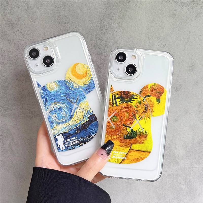 Case Transparan Motif Lukisan Cat Minyak Beruang Terkenal Untuk iPhone 13 13 Pro Max 12 Pro Max 11 X Xr Xs Max Xr 7 8 Plus