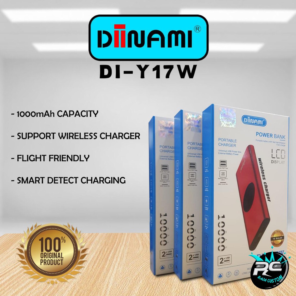 BM105 Powerbank diinami Y17W real 10000MAH + wireless charger power bank RJ1431
