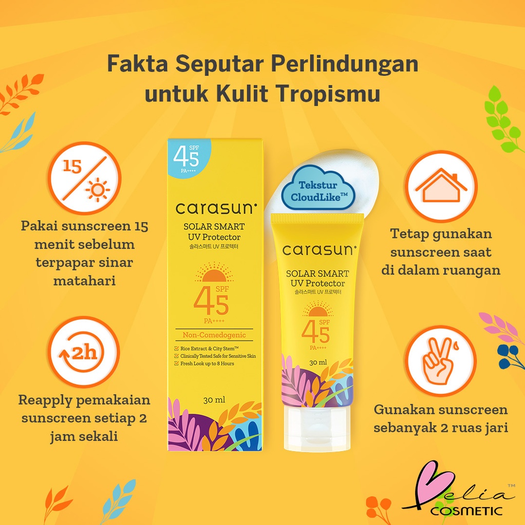 ❤ BELIA ❤ CARASUN Solar Smart UV Protector Sunscreen SPF 45 PA++++ (✔BPOM) 8ml | 30ml | 70ml