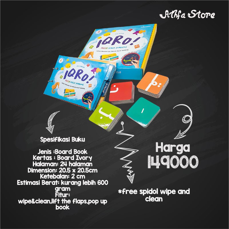 IQRO Puzzle Huruf Sambung/ Buku latihan menulis hijaiyah/ Mainan edukatif islami/Wipe and clean