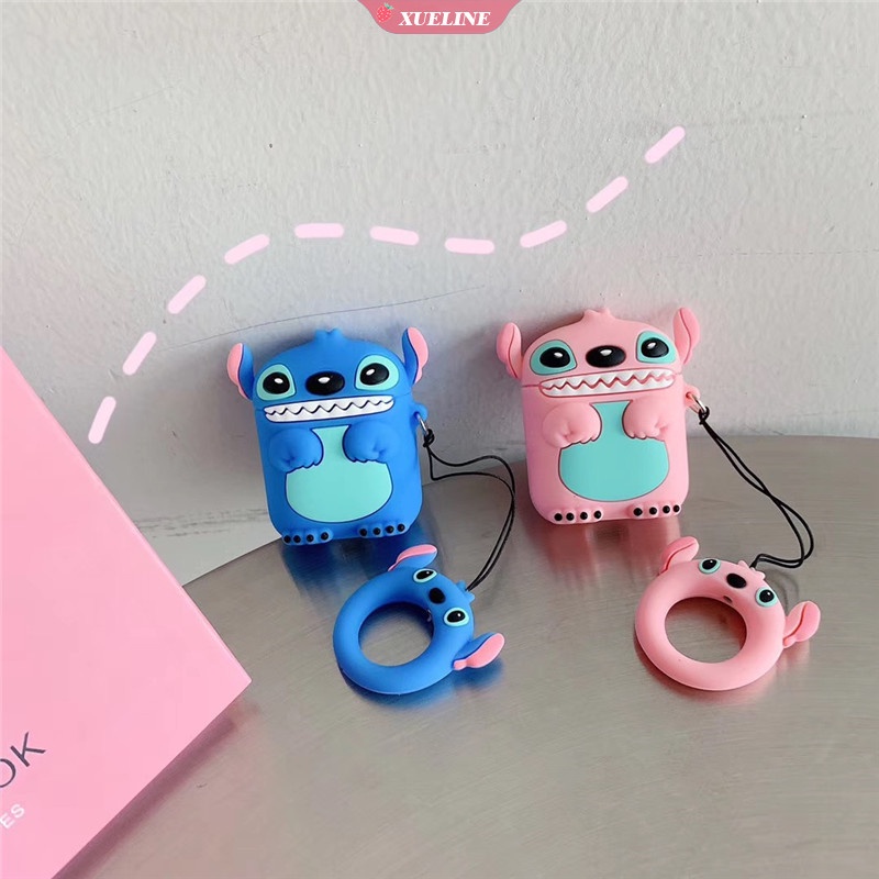 Cover Pelindung Bahan Silikon Motif Kartun Stitch Untuk AirPods 1 2