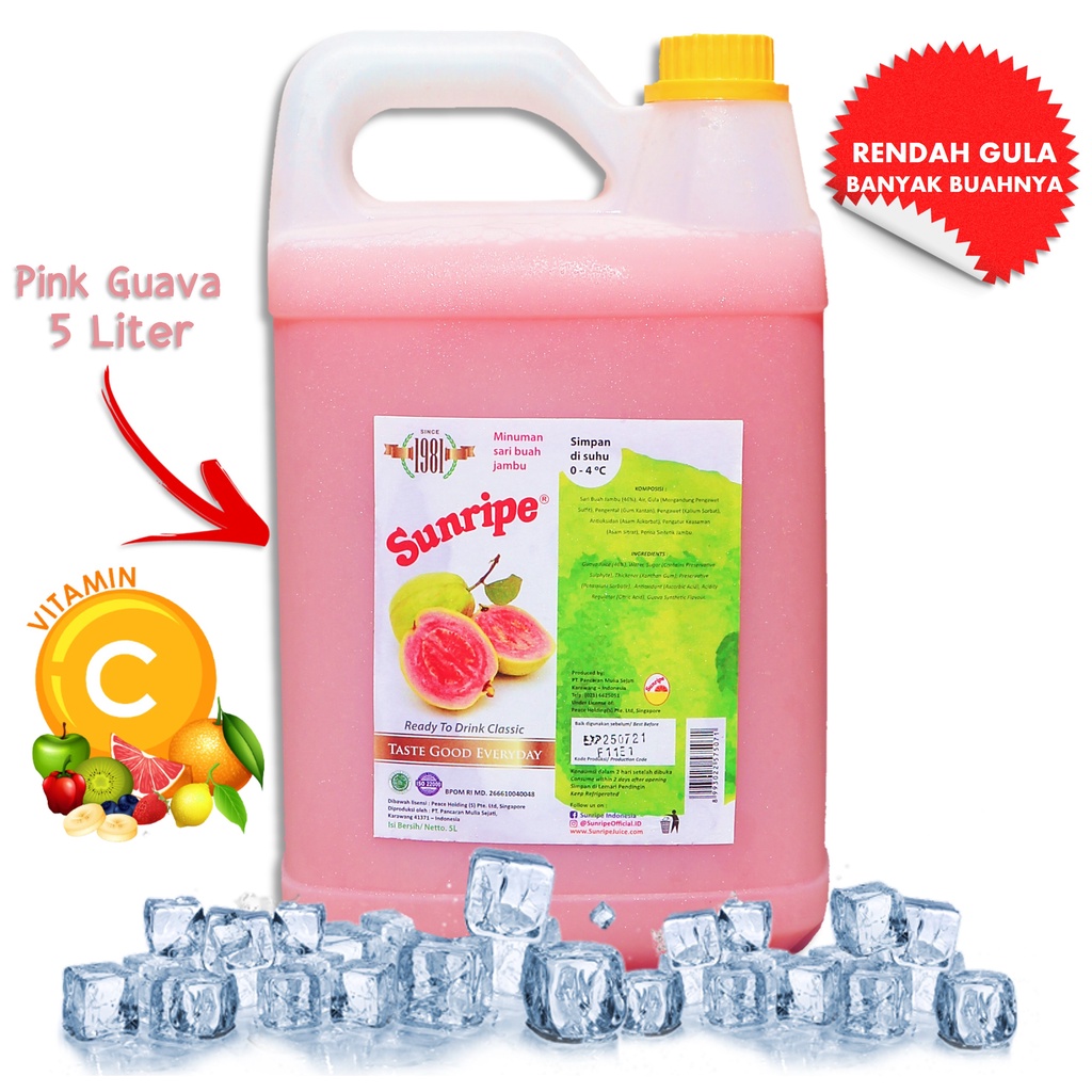 

Jus Jambu Biji Merah - Pink Guava Juice Sunripe 5 Liter