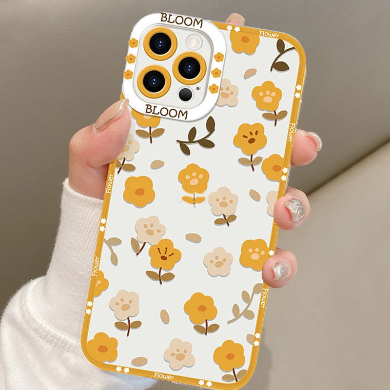 Soft Case Silikon Motif Print Bunga Merah Kuning Untuk IPhone 12 13 11 Pro Max X Xs Max Xr 7764