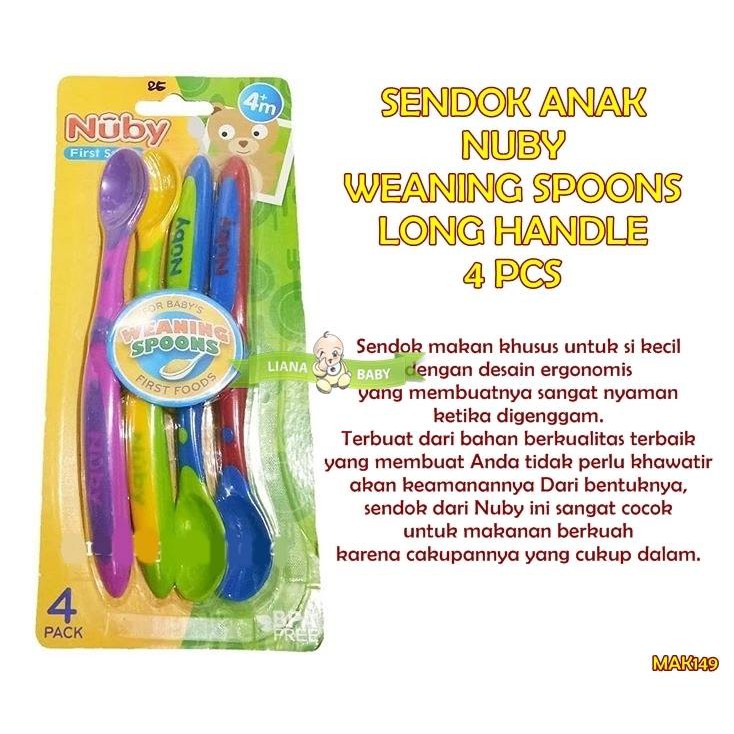 MAK149 SENDOK ANAK NUBY WEANING SPOONS LONG HANDLE 4 PCS