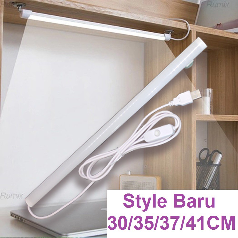 (Makassar) Lampu Neon USB Panjang Strip Tabung LED Belajar Kerja Dapur Komputer Portable Tempel