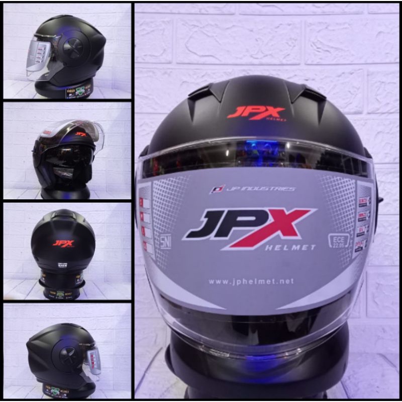 HELM JPX X735R SOLID BLACK DOFF RED DOUBLE VISOR SNI DOT(ongkir Termurah 2 kg)