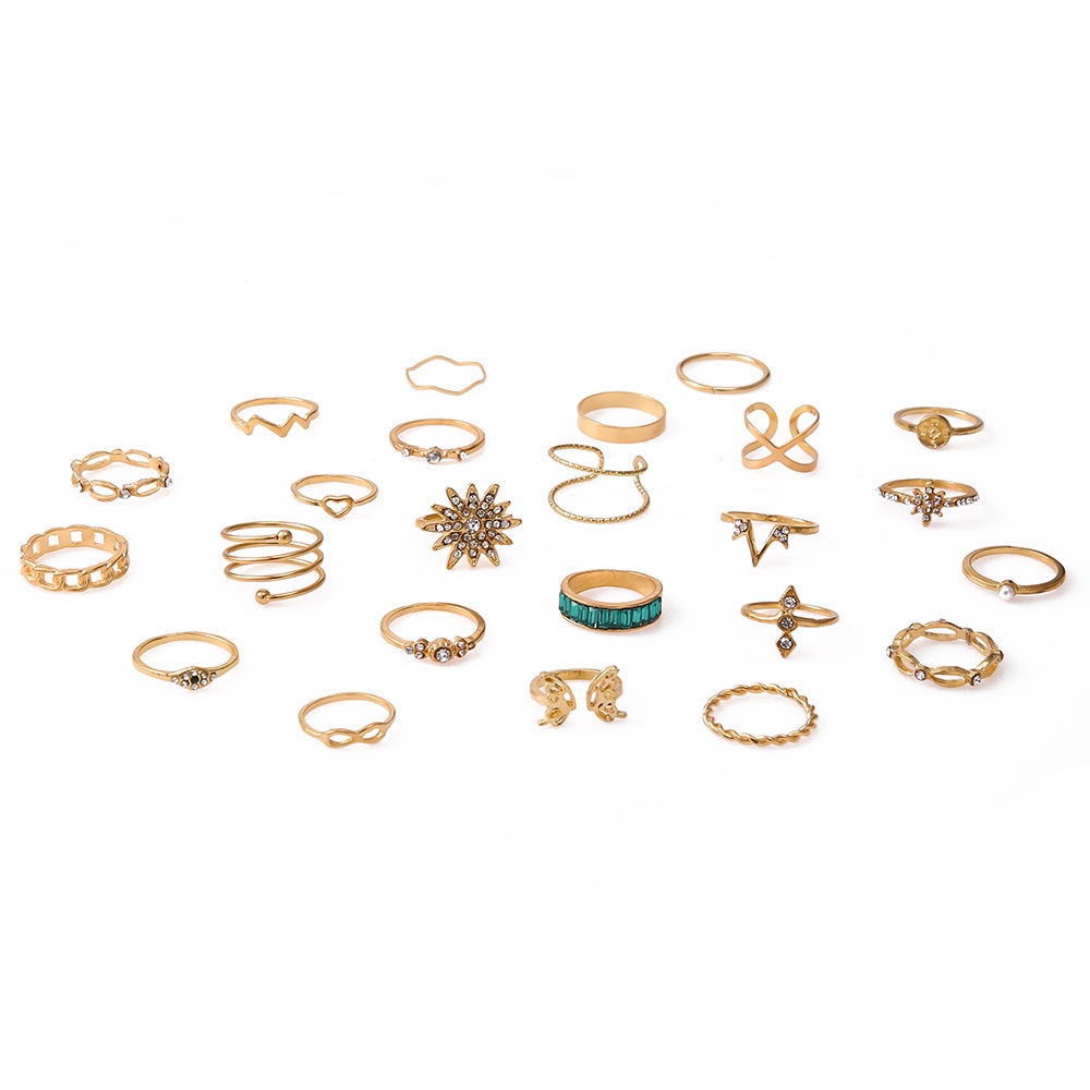 【COD Tangding】24pcs / set Cincin Desain Kupu-Kupu / Hati Hias Turquoise / Berlian Mikro Untuk Wanita