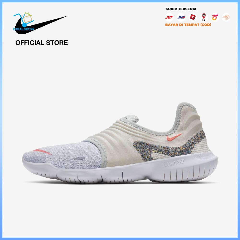 ORIGINAL Nike Sepatu Lari Wanita Free RN Flyknit 3.0  - Abu Abu ( Women's Running Shoes - Pure Plati