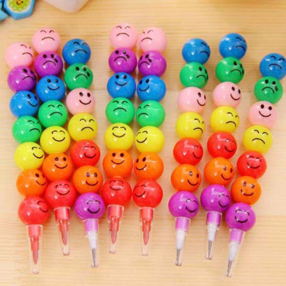 Lanfy 7warna Crayon Kartun Lucu Smiley Face Perlengkapan Seni Hadiah Anak Menggambar Set Tulisan Alat Tulis