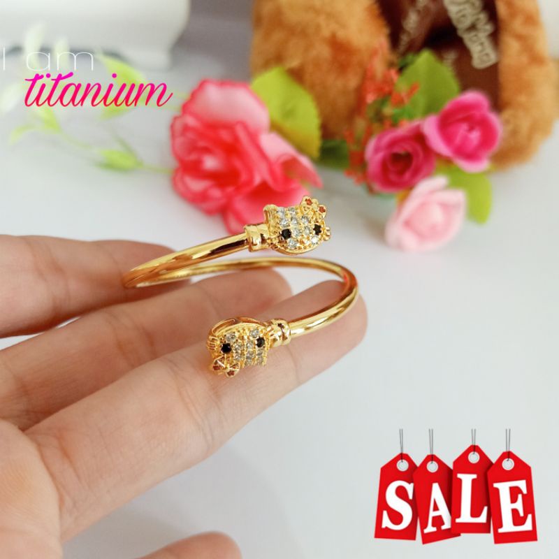 PROMO Gelang anak hello kitty titanium lapis emas anti karat.