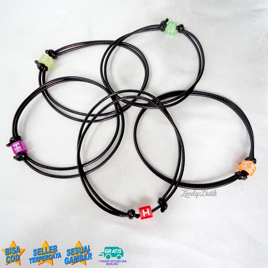 Lovelybutik Gelang Inisial Huruf Alfabet Tali Hitam A-M Gelang Persahabatan Couple Aesthetic Pacar