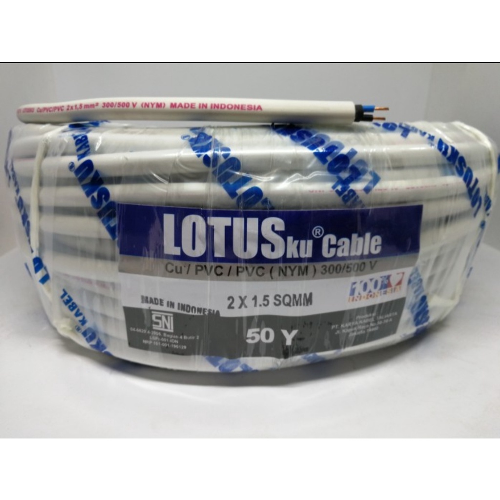 Kabel Listrik LOTUSKU MYVO NYM 2x1.5 50 y 50 yard 50Y LOTUS 2x1,5 bukan 50m 50 m 50 meter