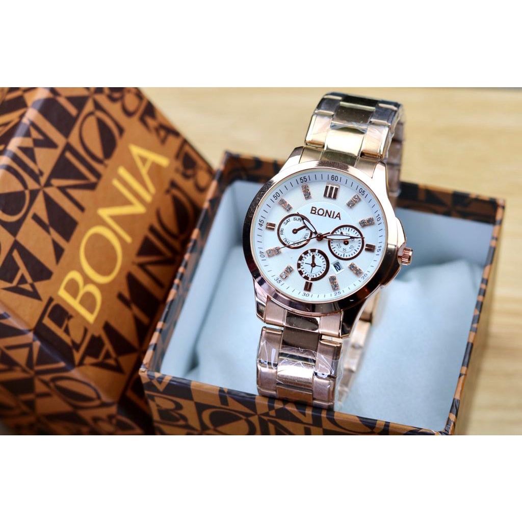 (COD) Jam Tangan Wanita Bonia B5123Ui Tanggal Aktif Tali Rantai Free Box & Baterai Cadangan - Jam Ta