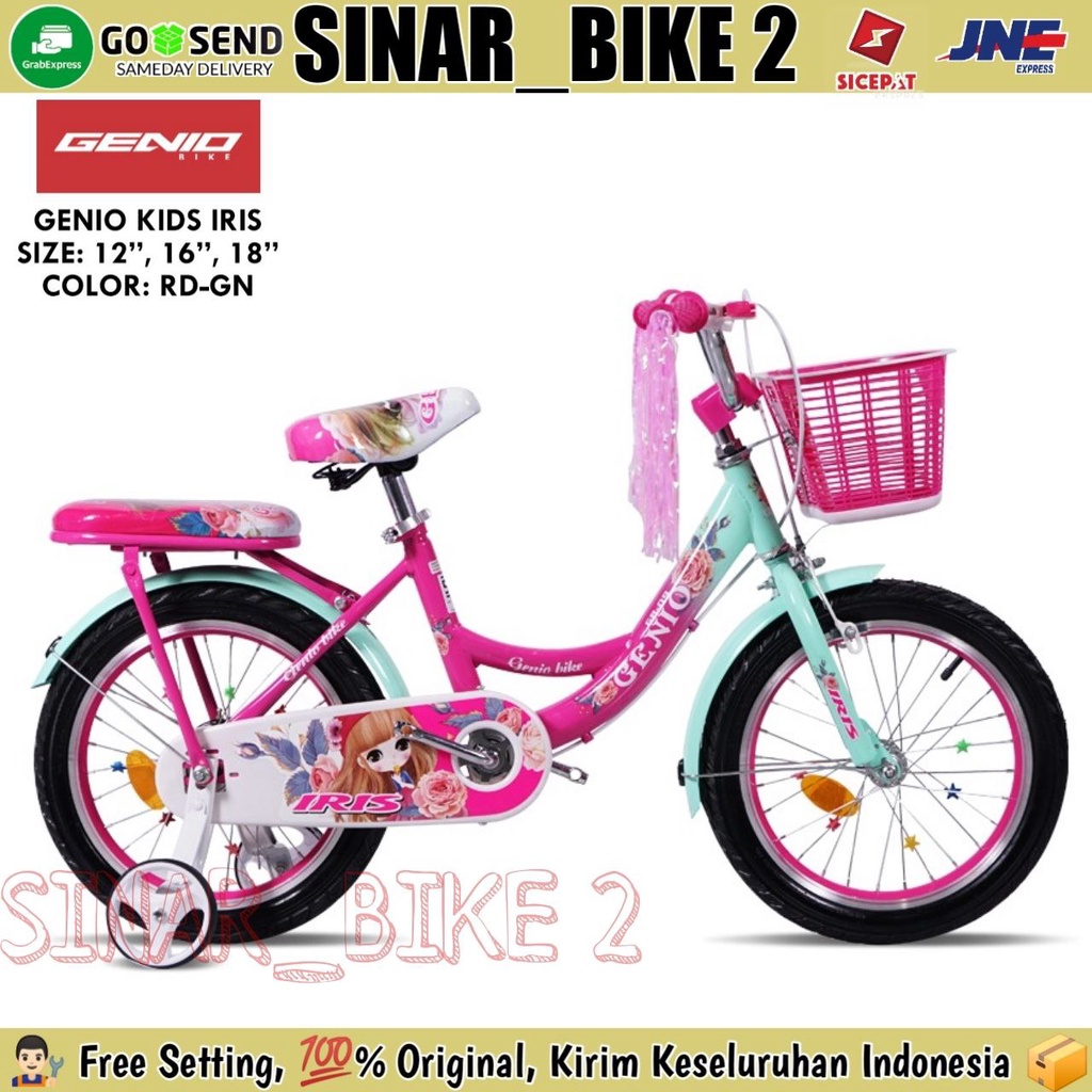 Sepeda Mini Anak Perempuan GENIO IRIS Ukuran 12 ,16 &amp; 18 Inch Keranjang