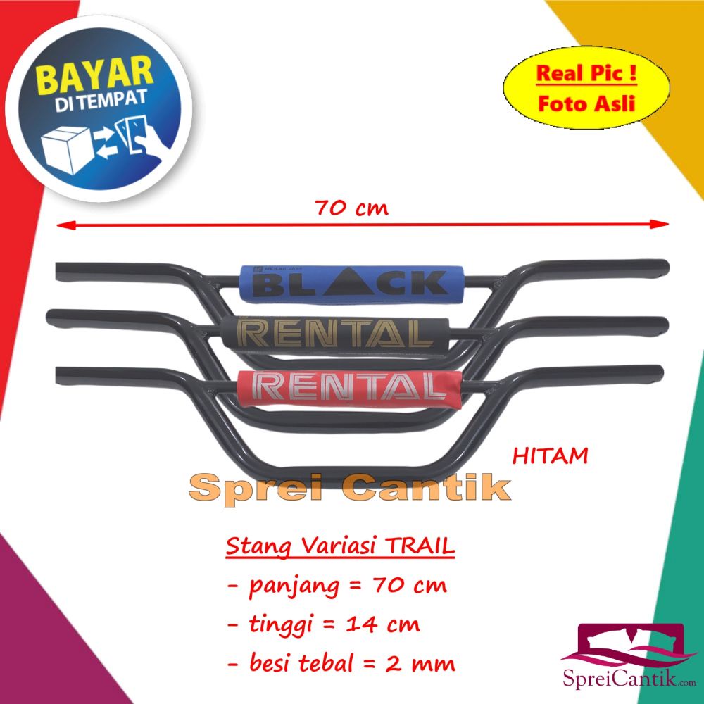 Stang Stir TRAIL KLX HITAM Busa Rental - Setang Setir Variasi Motor Custom Kastem Besi Tebal Kuat Pa