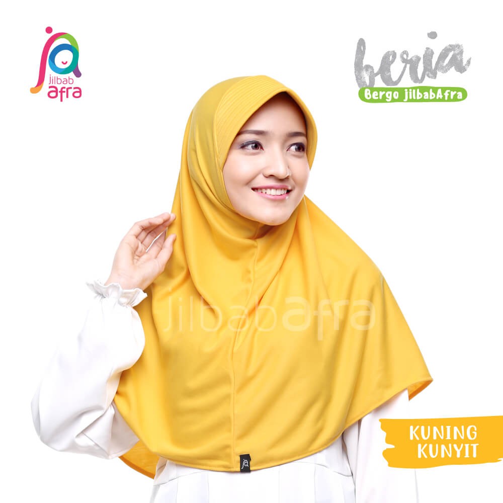 Jilbab Beria Kuning Kunyit - Bergo Jilbab Afra - Hijab Instan Bahan Kaos, Adem &amp; Lembut