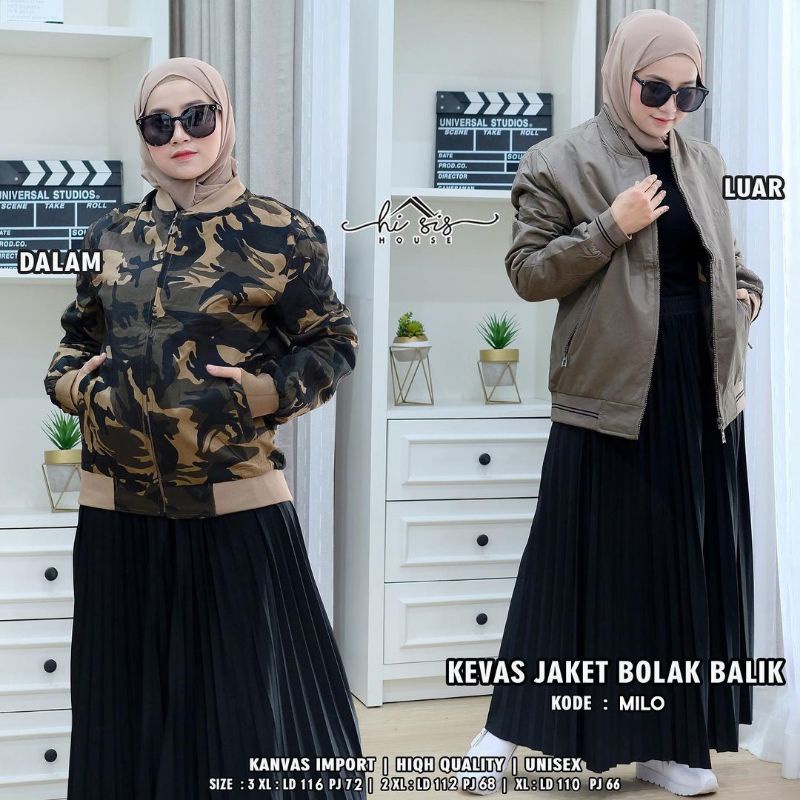 JAKET UNISEX BOLAK BALIK  MOTIF ARMY KEVAS JAKET BY HI SIS