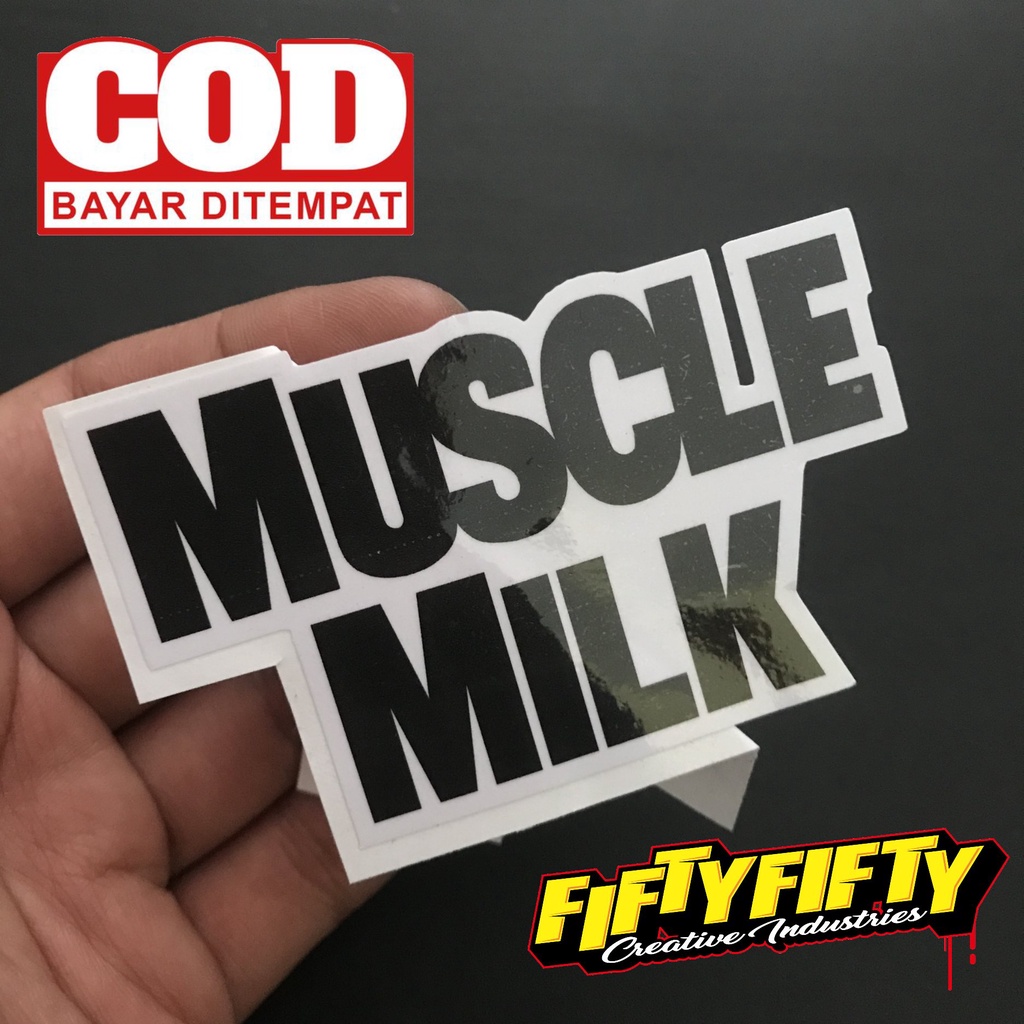 Stiker Print Cut MUSCLE MILK Stiker Printing Laminasi Glossy Stiker Motor Mobil Helm Sudah Membentuk Pola Desain