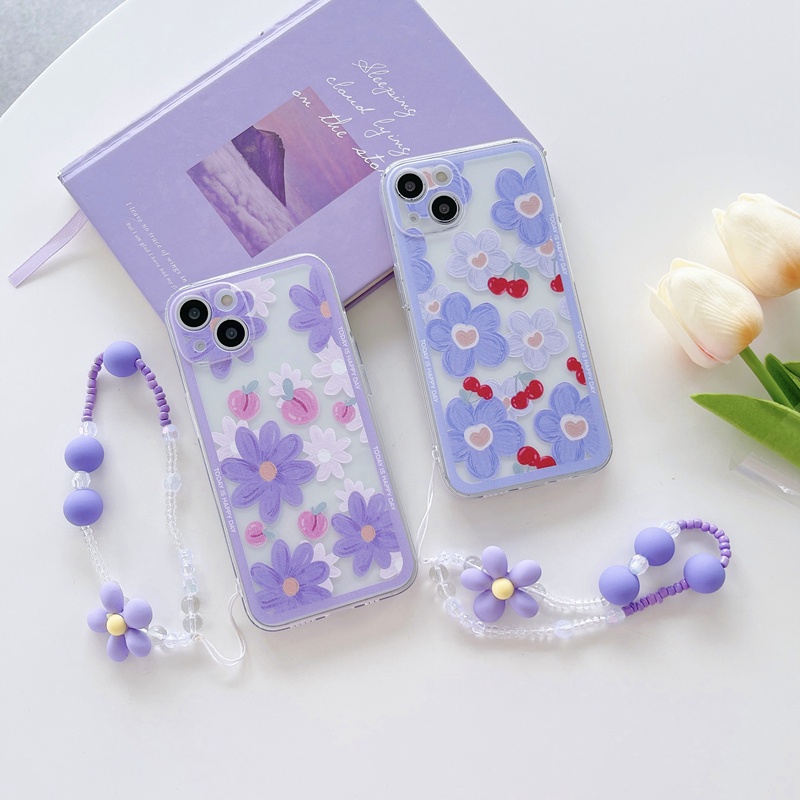 Jual Soft Case Motif Bunga Ungu Dengan Tali Pendek Untuk OPPO Reno 8 8z