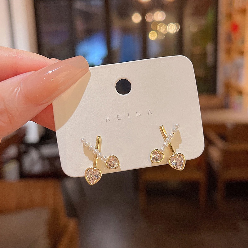 Anting Tusuk Sterling silver 925 Desain Hati Hias Zircon + Mutiara Mewah Untuk Wanita