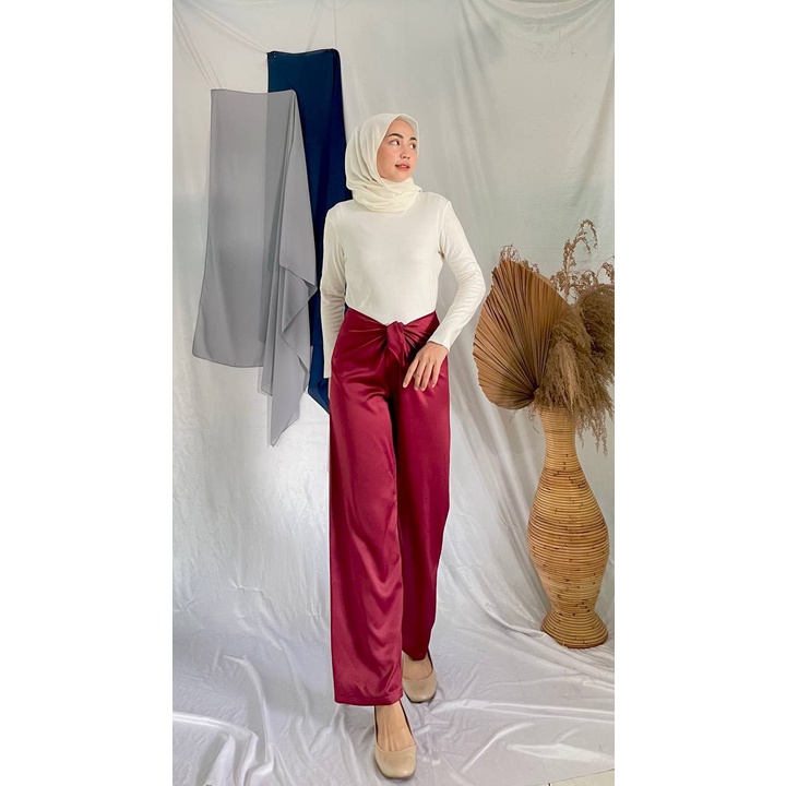 Bloom Kulot Tali Celana satin Ikat Wrap Pants Korean Style Kondangan Bahan Polos