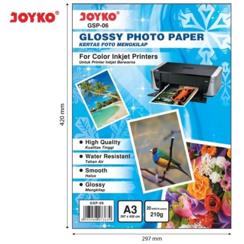 

Kertas Foto Glossy Photo Paper Joyko A3 210