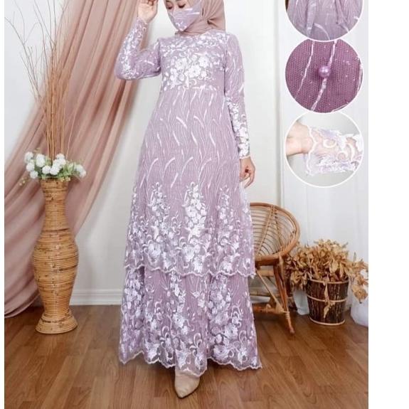 Harga Murah.. COD MODEL TERBARU GAMIS BRUKAT MALAYSIA DRES BRUKAT TILLE