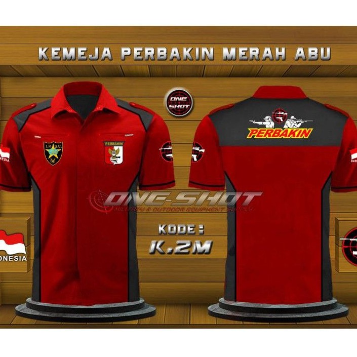 Kemeja Perbakin Merah Abu Bordir