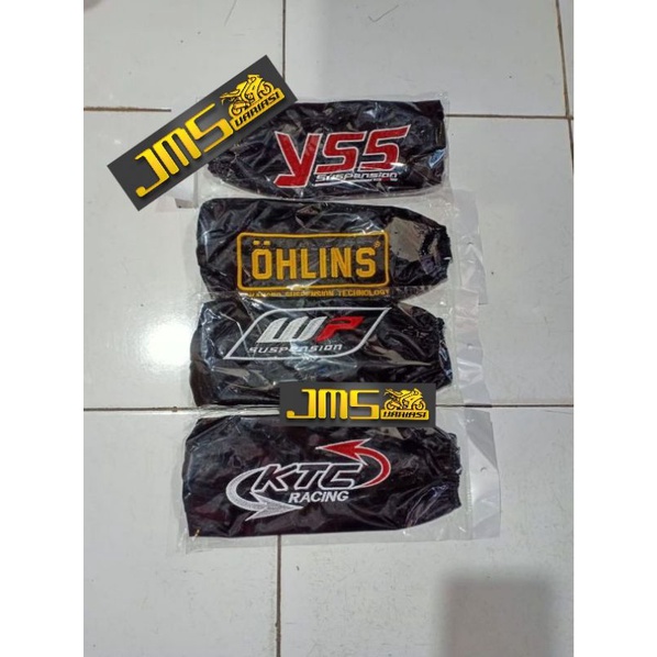 sarung pembungkus shock breaker bahan parasut tulisan bordir yss rcb ohlins wp ktc