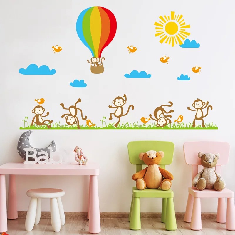 RELIZA WALL STICKER MONYET BALON UDARA MONKEY KIDS ANAK ANIMAL STIKER DINDING JM7121