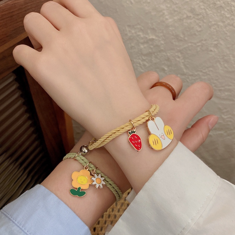 2Pcs Korean Cartoon Animal Pendant Magnetic Couple Bracelet Multifunction Bracelet Hair Band Colorful Hair Tie Women Jewelry Accessories