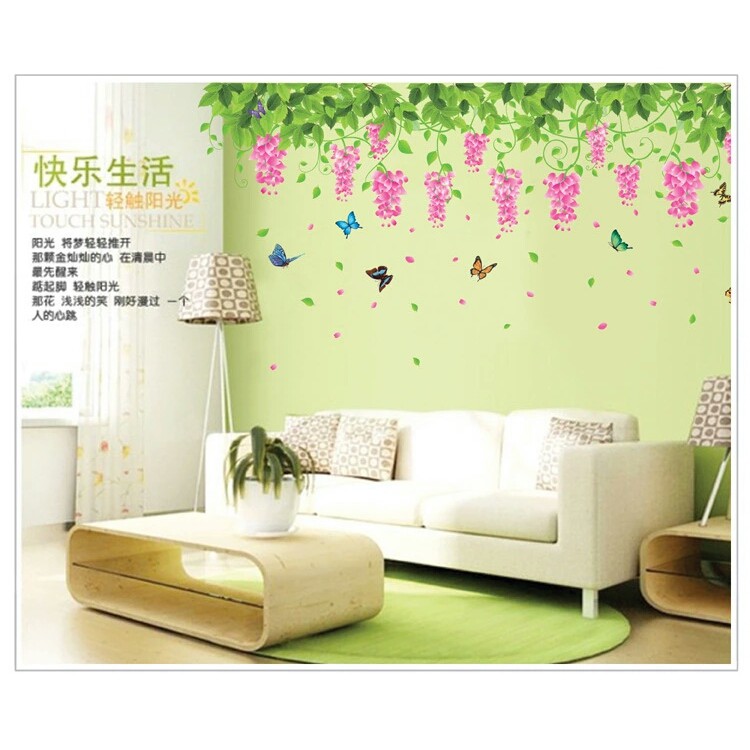 RELIZA WALLSTICKER 60X90 RENDA HIJAU RUMBAI LAVENDER HANGING STICKER DINDING XY1132