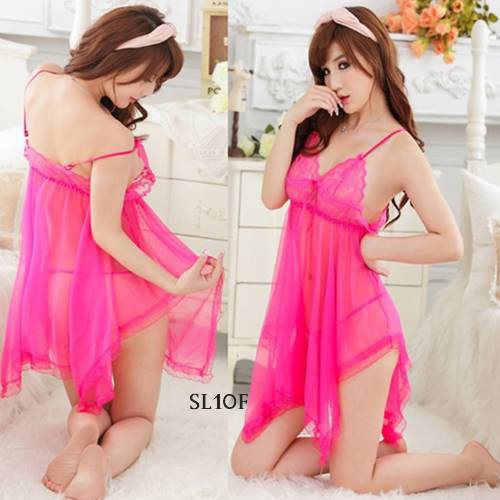 [SIAP KIRIM] BAJU TIDUR WANITA DEWASA LINGERIE SEXY GAUN TIDUR SEKSI FUSCHIA SL10F