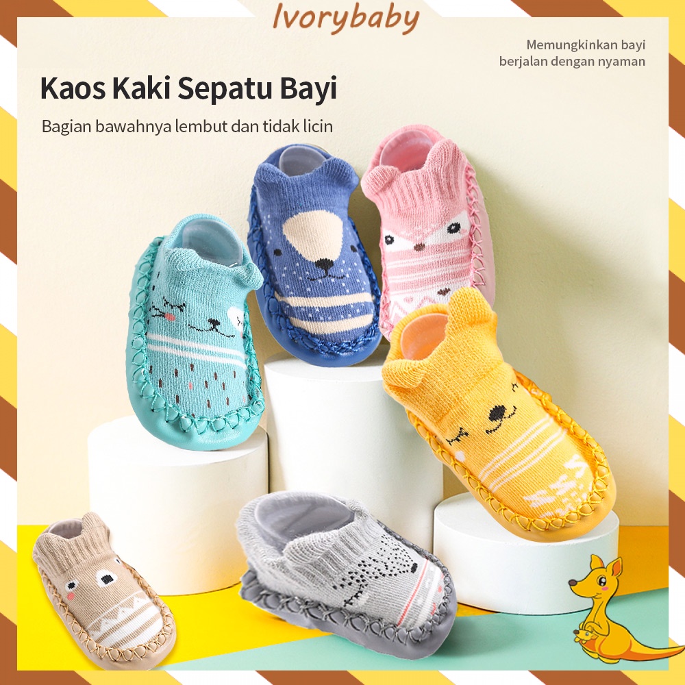 Ivorybaby Sepatu prewalker anti slip lembut kaos kaki bayi anak belajar berjalan