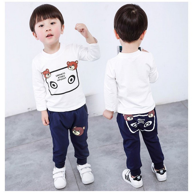 Baju anak Korea murah Setelan baju anak cowok terbaru set jaket bear kid jaket + baju + celana bv