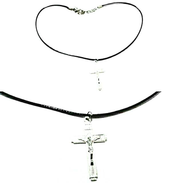 Baby Choker Necklace Silver Big Cross | Kalung Handmade