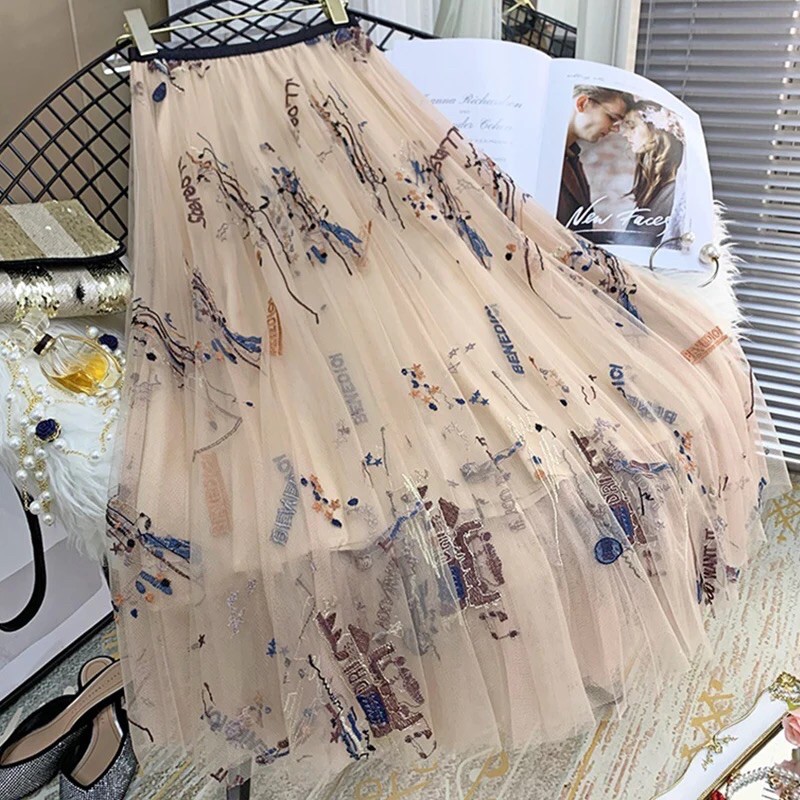 Rok Tutu Panjang Motif / Tutu Maxi Skirt Graffiti Printing Import 3 Layers - KLV Store-4