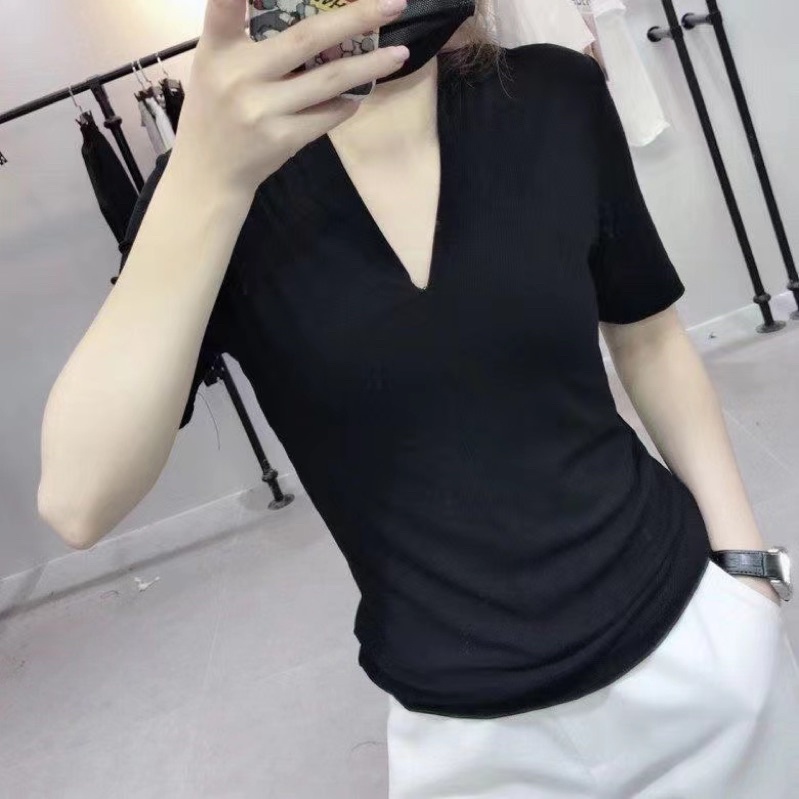 H7 T1 Kaos V neck slim fit / Atasan wanita Tshirt pas body bahan adem