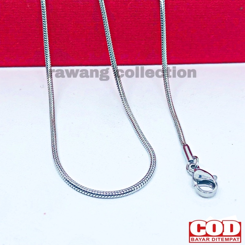 kalung titanium pria dan wanita silver bulat anti karat panjang 45,50,60 cm